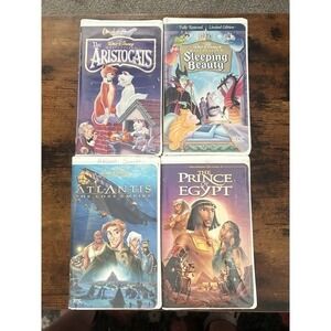 Lot‎ Of 4-PC Disney VHS Tapes Sleeping Beauty Aristocats Atlantis Prince Egypt